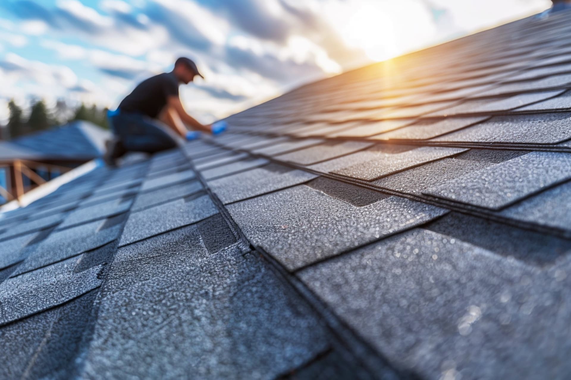 Dakdekker voert dakonderhoud uit op een schuindak